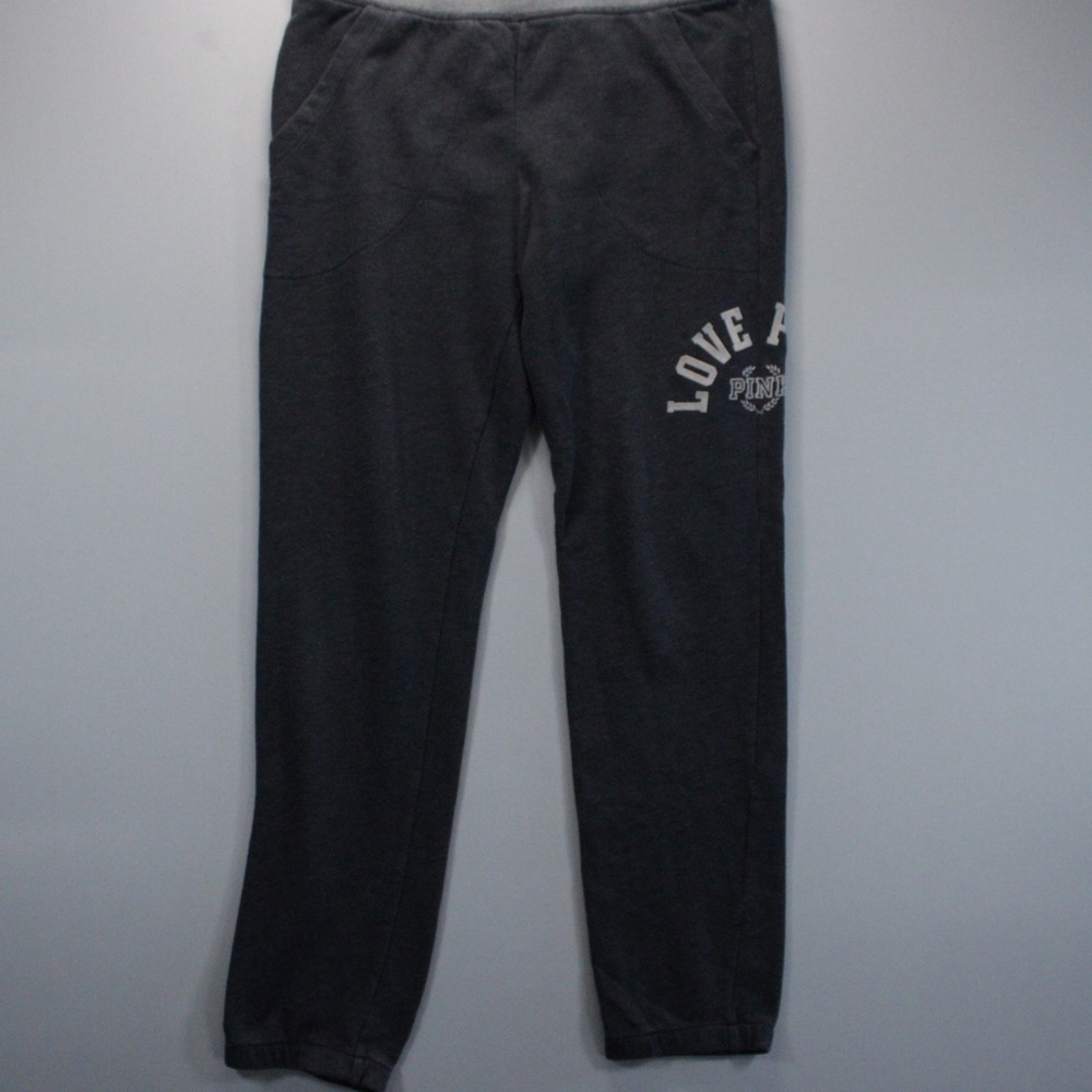 Victoria's Secret PINK Med Gray Jogger Sweatpants Graphic Athletic Spellout Logo